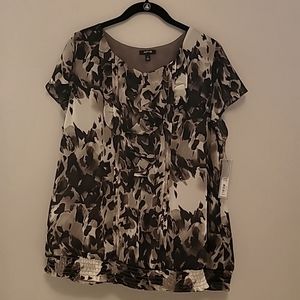 Apt 9 Ruffle Neck Bubble Hem Blouse Multi Brown XL